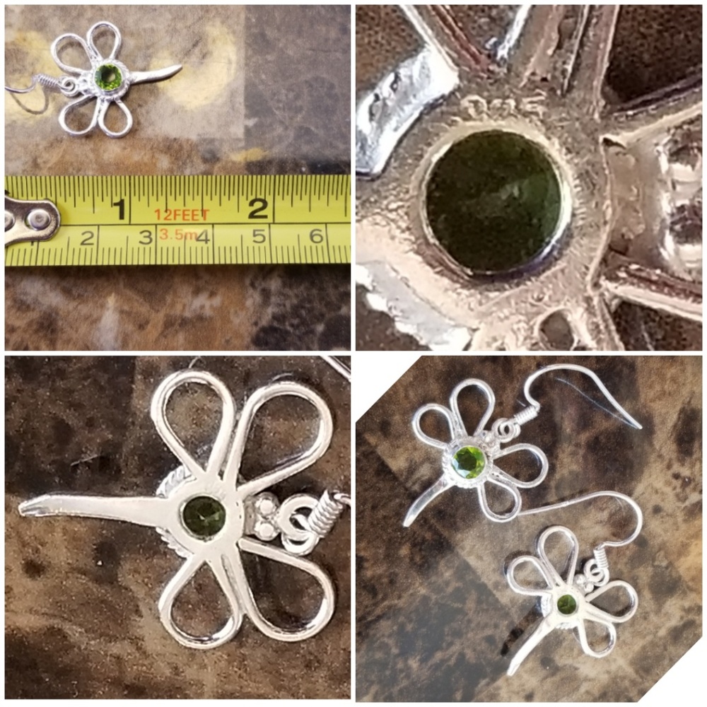 Genuine 1ct  Lucky Peridot Dragonfly Earrings - Picture 4 of 4